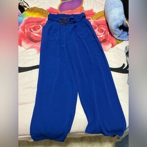 Blue Wide-Leg Pants with Belt